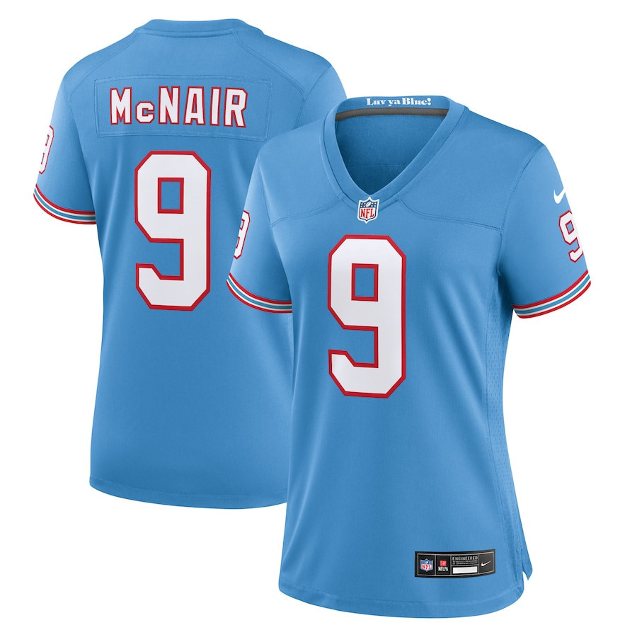 Steve McNair 9 Tennessee Titans Women Oilers Throwback Retired Game Jersey - Light Blue - myjerseyhub