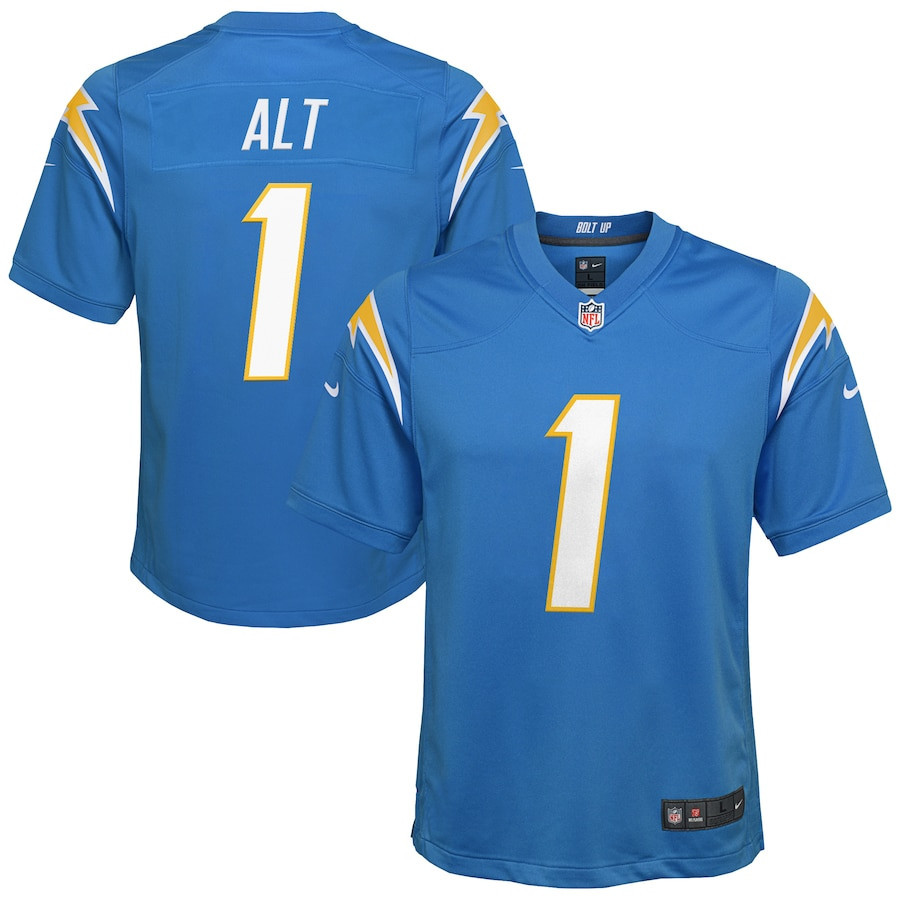 Joe Alt Los Angeles Chargers 2024 NFL Draft First Round Pick Player Game YOUTH Jersey - Powder Blue - myjerseyhub
