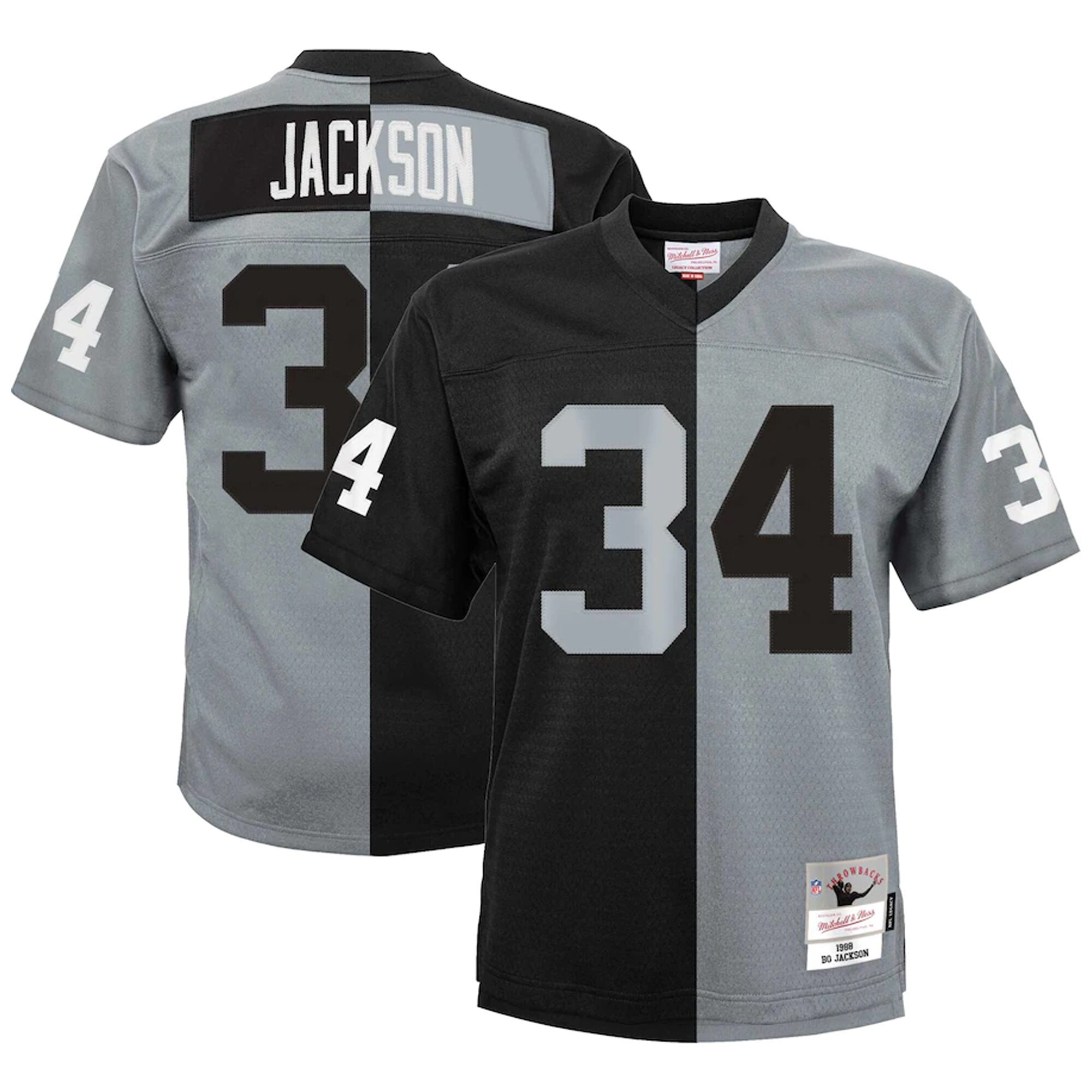 Bo Jackson Las Vegas Raiders Mitchell & Ness Youth Split Legacy Jersey - Black\/Silver - myjerseyhub
