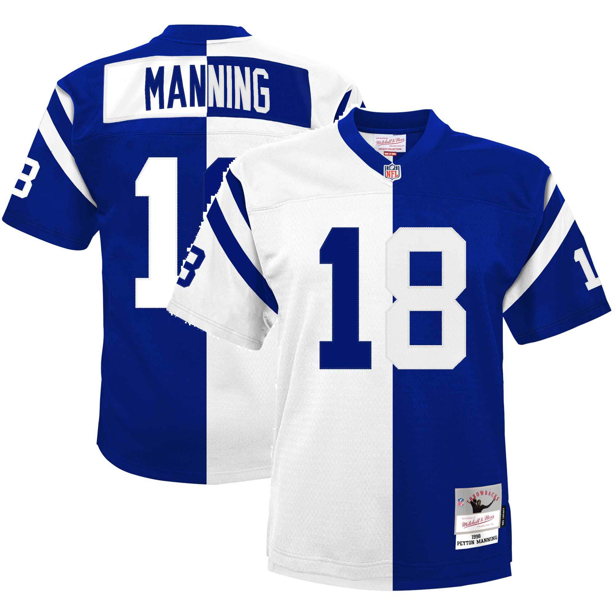 Peyton Manning Indianapolis Colts Mitchell & Ness Youth Split Legacy Jersey - White\/Royal - myjerseyhub