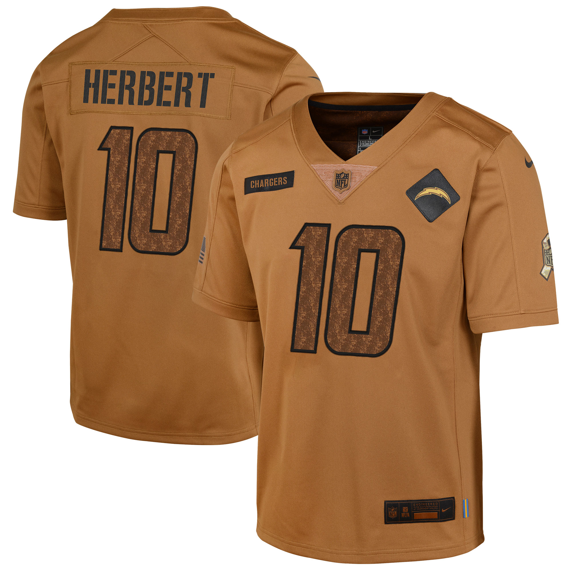 Justin Herbert Los Angeles Chargers Youth 2023 Salute To Service Limited Jersey - Brown - myjerseyhub