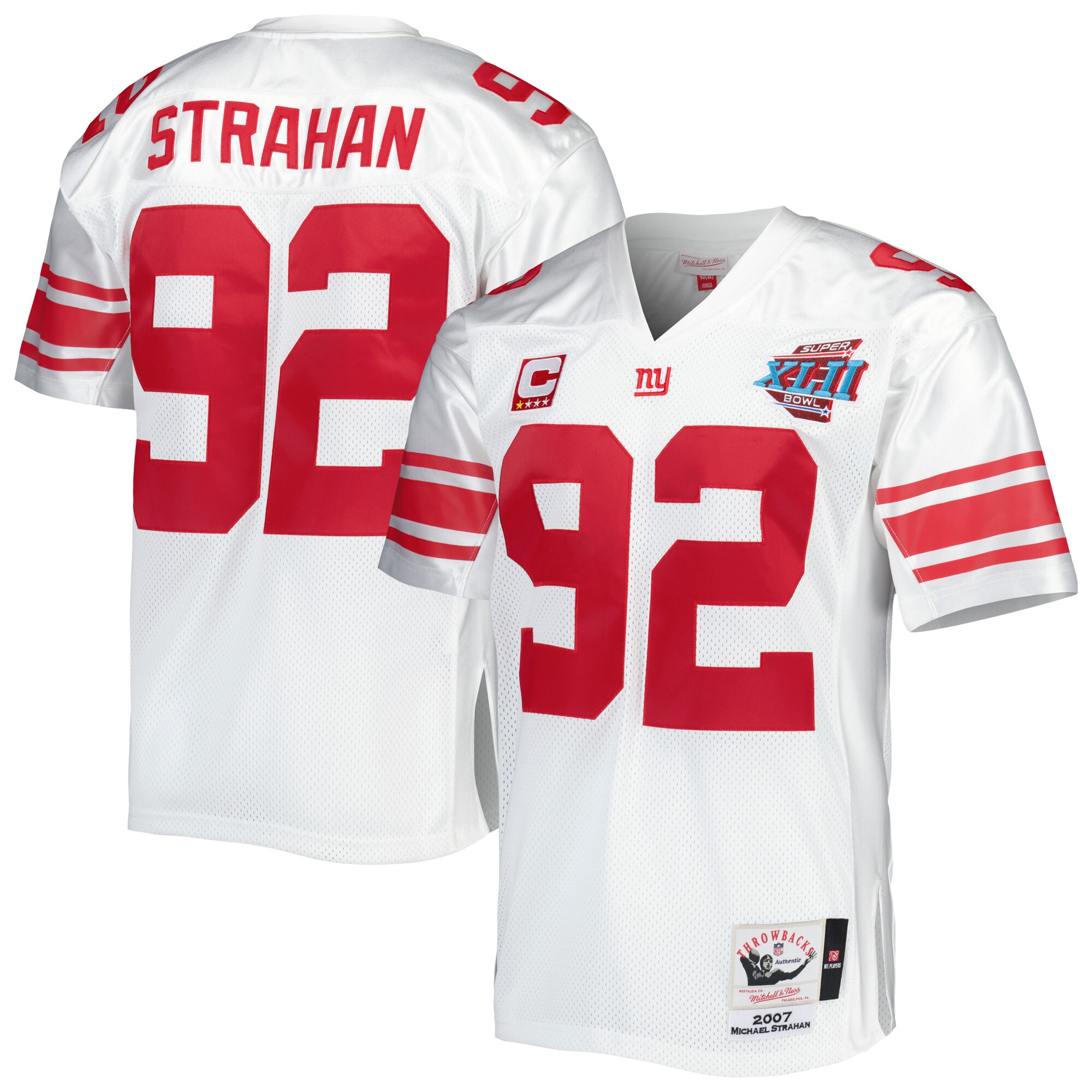 Michael Strahan New York Giants 2007 Mitchell & Ness Authentic Throwback Retired Player Jersey - White - myjerseyhub