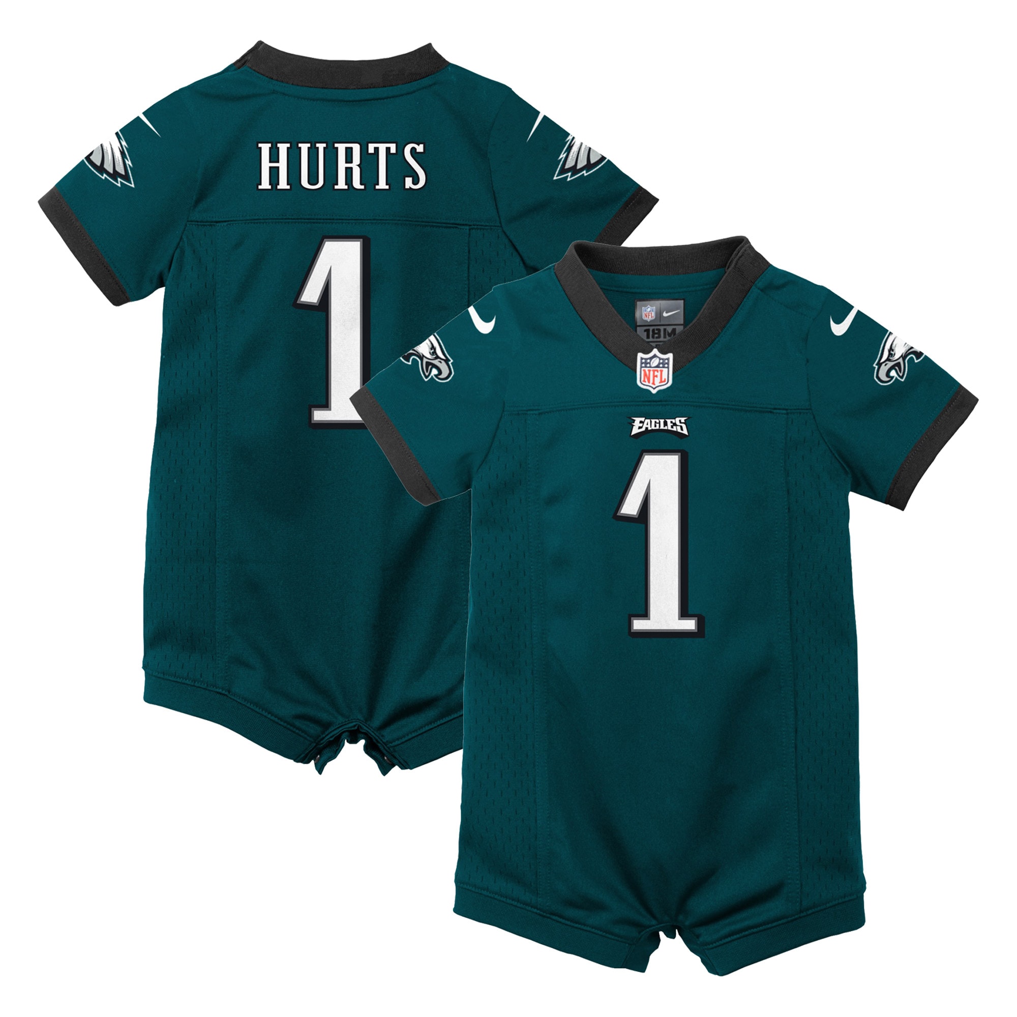 Jalen Hurts Philadelphia Eagles Newborn & Infant Game Romper Jersey - Midnight Green - myjerseyhub