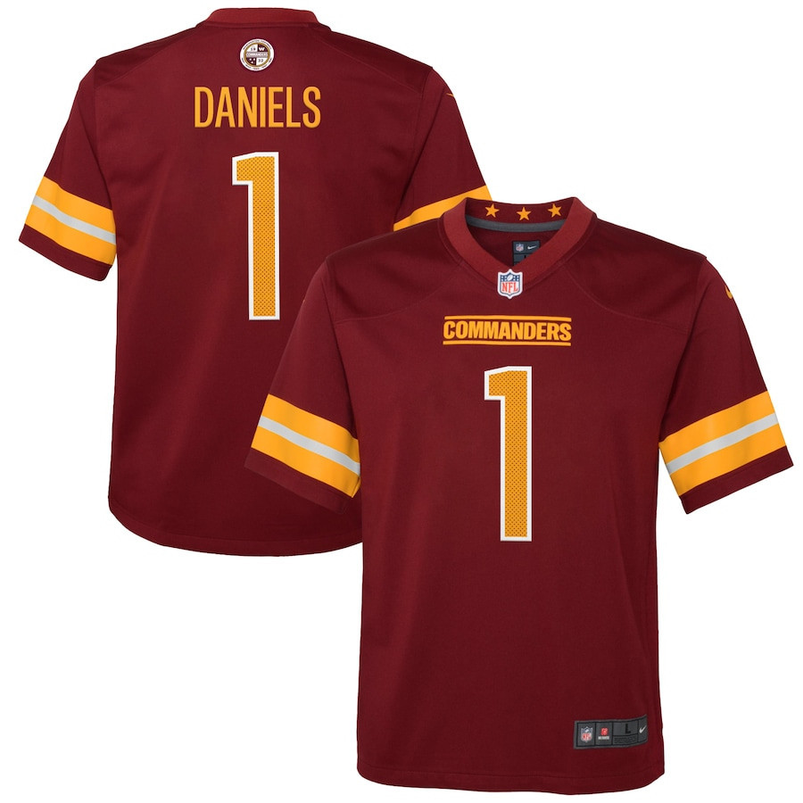 Jayden Daniels Washington Commanders 2024 NFL Draft First Round Pick Player Game YOUTH Jersey - Burgundy - myjerseyhub
