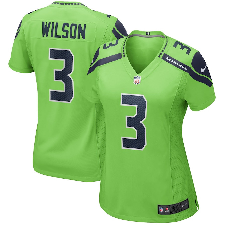 Russell Wilson 3 Seattle Seahawks Women Alternate Game Jersey - Neon Green - myjerseyhub
