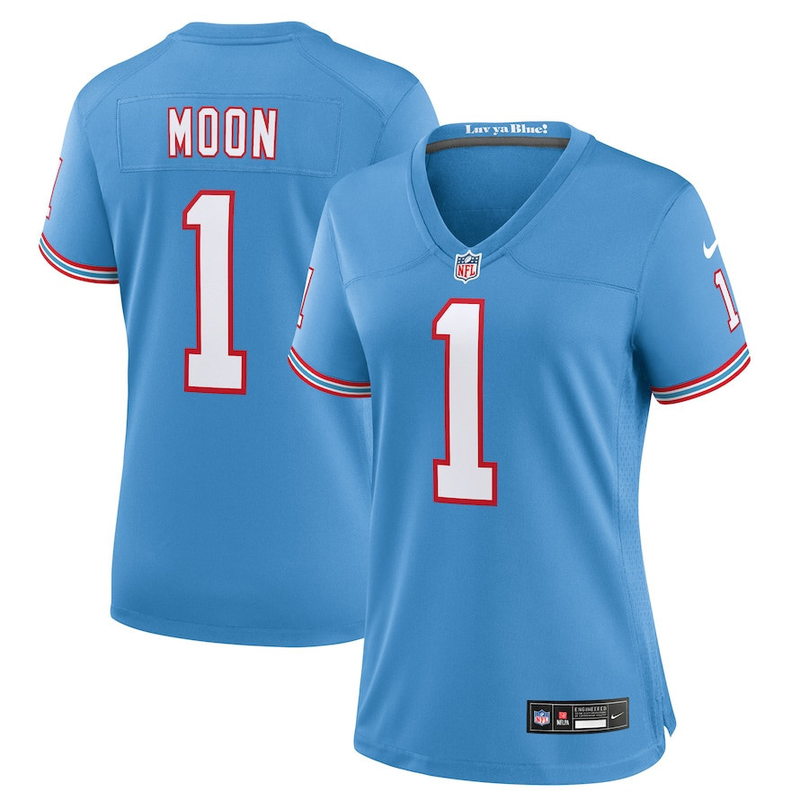Warren Moon 1 Tennessee Titans Women Oilers Throwback Retired Game Jersey - Light Blue - myjerseyhub