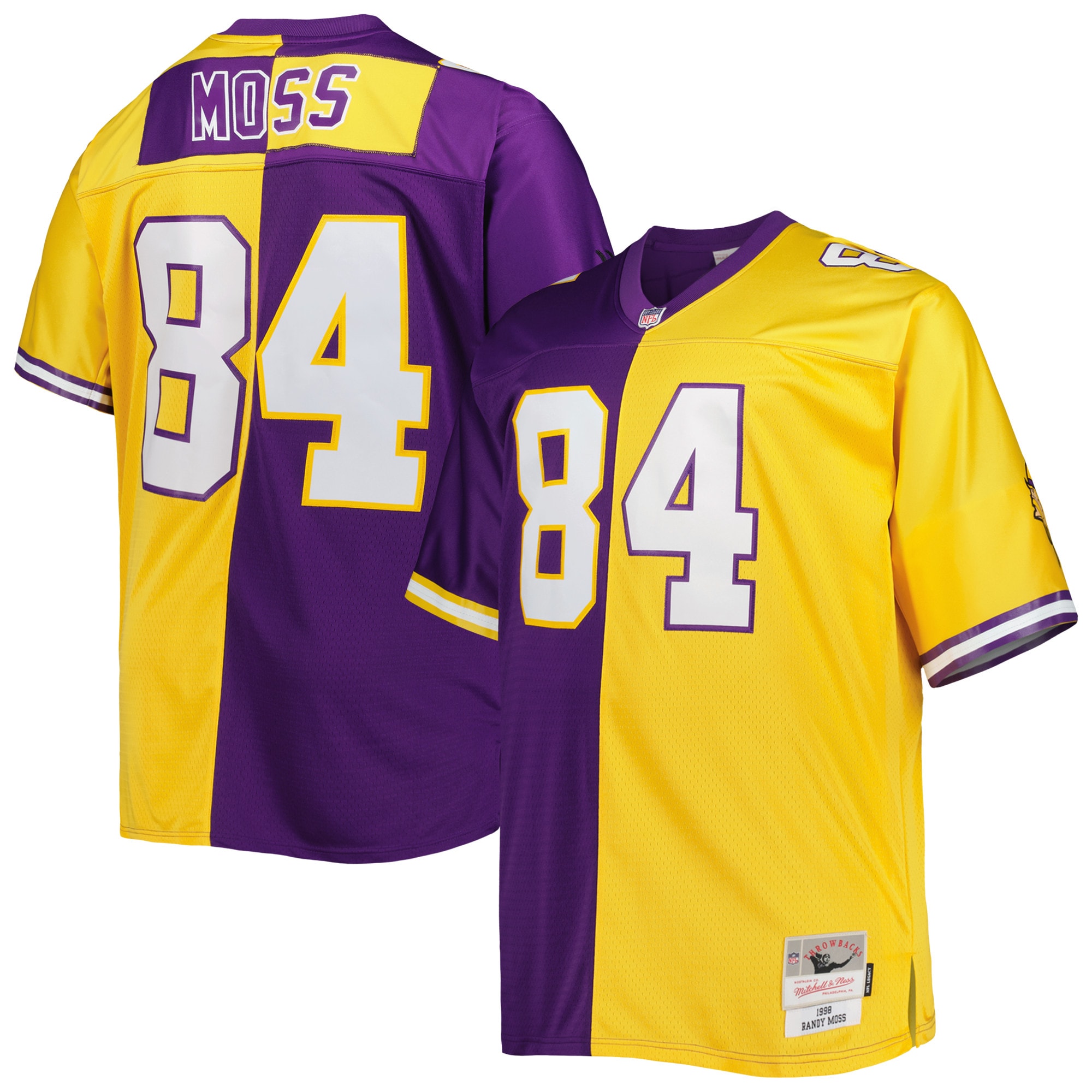 Randy Moss Minnesota Vikings Mitchell & Ness Big & Tall Split Legacy Retired Player Replica Jersey - Purple\/Gold - myjerseyhub