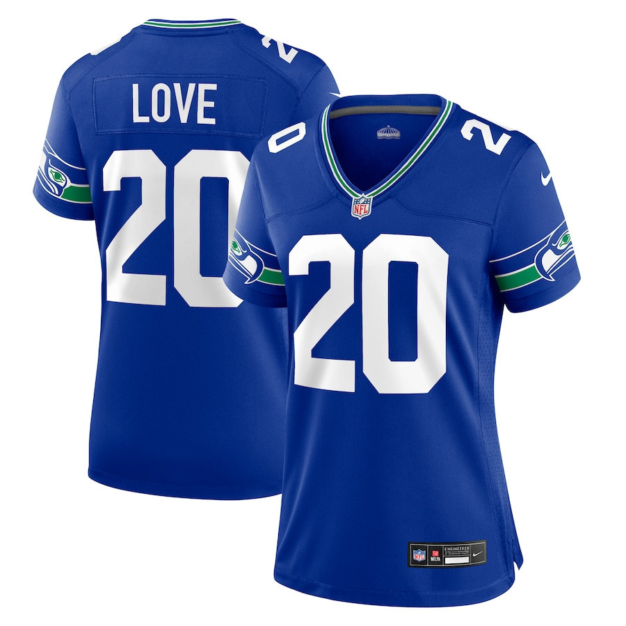 Julian Love 20 Seattle Seahawks Women Throwback Retired Game Jersey - Royal - myjerseyhub