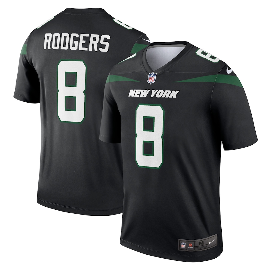 Mens New York Jets Aaron Rodgers Stealth Black Alternate Legend Player Jersey - myjerseyhub