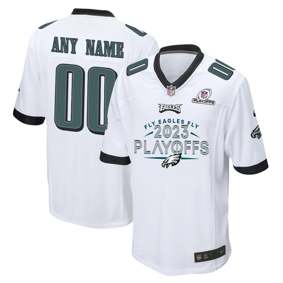 Philadelphia Eagles Fly Eagles Fly 2023 Playoffs Game Men Custom Jersey - White - myjerseyhub
