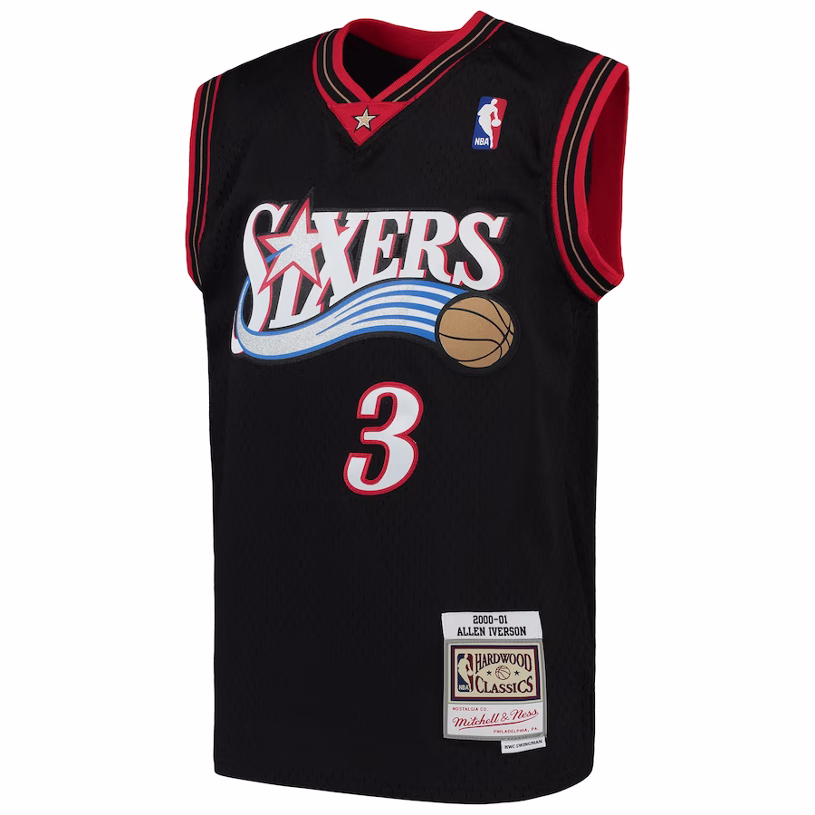 Youth Philadelphia 76ers Allen Iverson Mitchell & Ness Black Hardwood Classics Swingman Throwback Jersey - myjerseyhub
