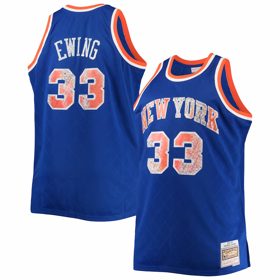 Men's New York Knicks Patrick Ewing Mitchell & Ness Blue Big & Tall 1991-92 NBA 75th Anniversary Diamond Swingman Jersey - myjerseyhub