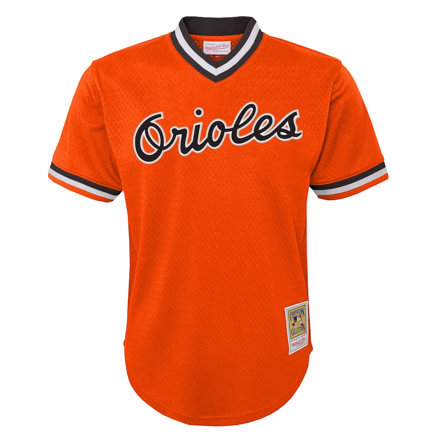 Youth Baltimore Orioles Cal Ripken Jr. Mitchell & Ness Orange Cooperstown Collection Mesh Batting Practice Jersey - myjerseyhub