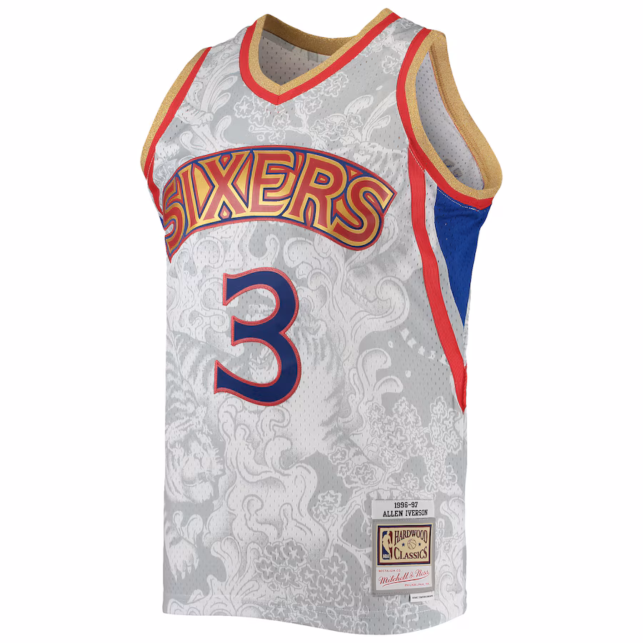 Men's Philadelphia 76ers Allen Iverson Mitchell & Ness White Hardwood Classics 1996/97 Lunar New Year Swingman Jersey - myjerseyhub