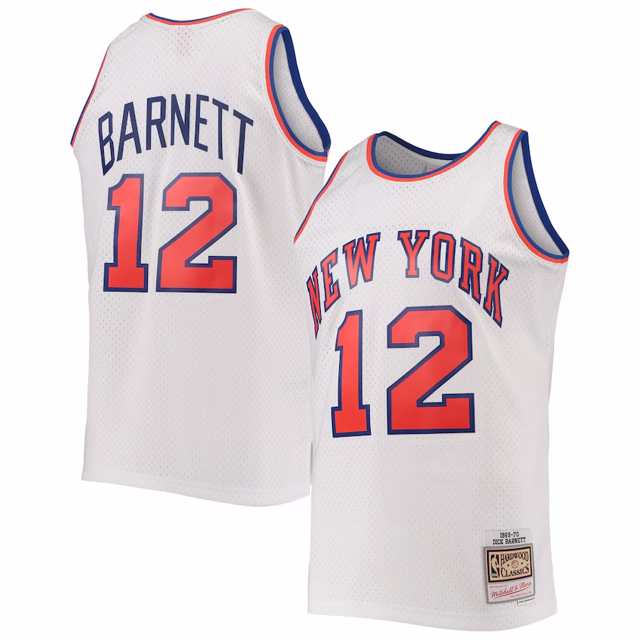 Men's New York Knicks Dick Barnett Mitchell & Ness White Hardwood Classics Swingman Jersey - myjerseyhub