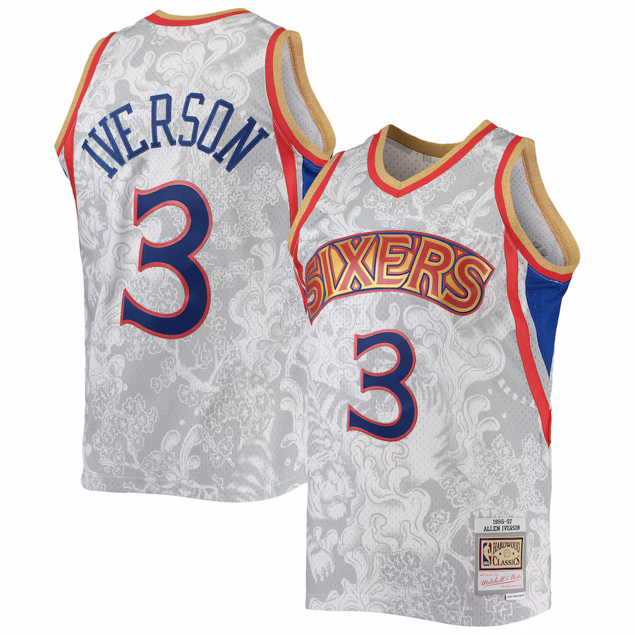 Men's Philadelphia 76ers Allen Iverson Mitchell & Ness White Hardwood Classics 1996/97 Lunar New Year Swingman Jersey - myjerseyhub