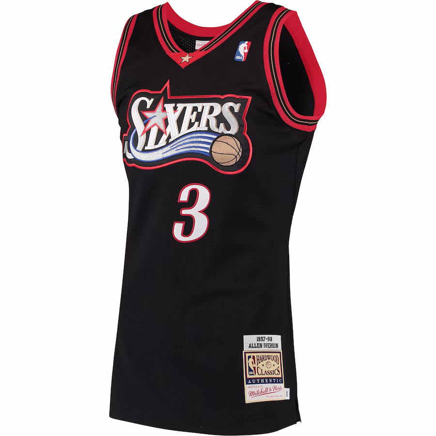 Men's Philadelphia 76ers Allen Iverson Mitchell & Ness Black 1997 Hardwood Classics Authentic Jersey - myjerseyhub
