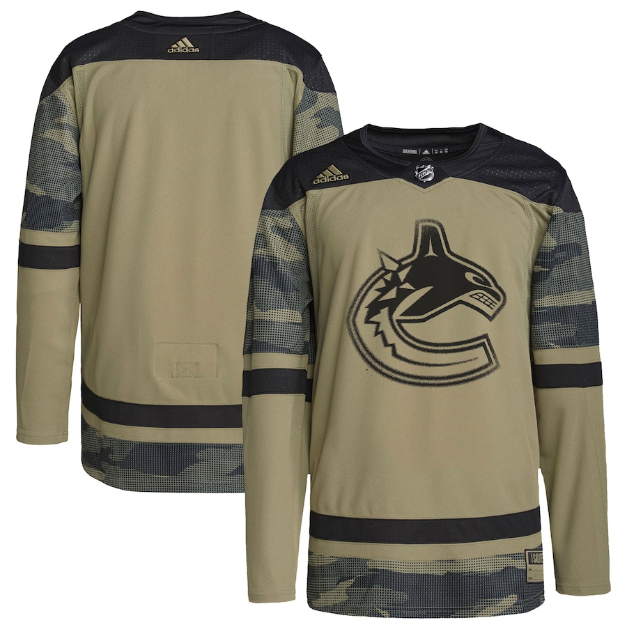 Vancouver Canucks Camo Logo Military Appreciation Team Authentic Practice Jersey - myjerseyhub