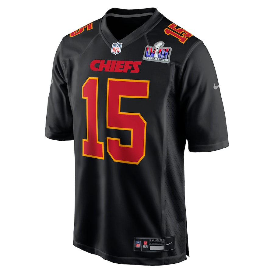 Mens Kansas City Chiefs Patrick Mahomes Black Super Bowl LVIII Carbon Fashion Game Player Jersey - myjerseyhub