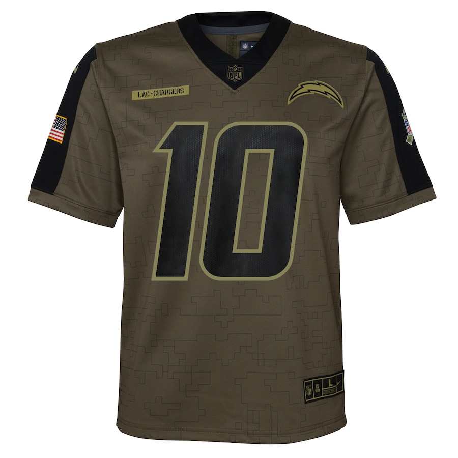 Youth Los Angeles Chargers Justin Herbert Olive 2021 Salute To Service Game Jersey - myjerseyhub