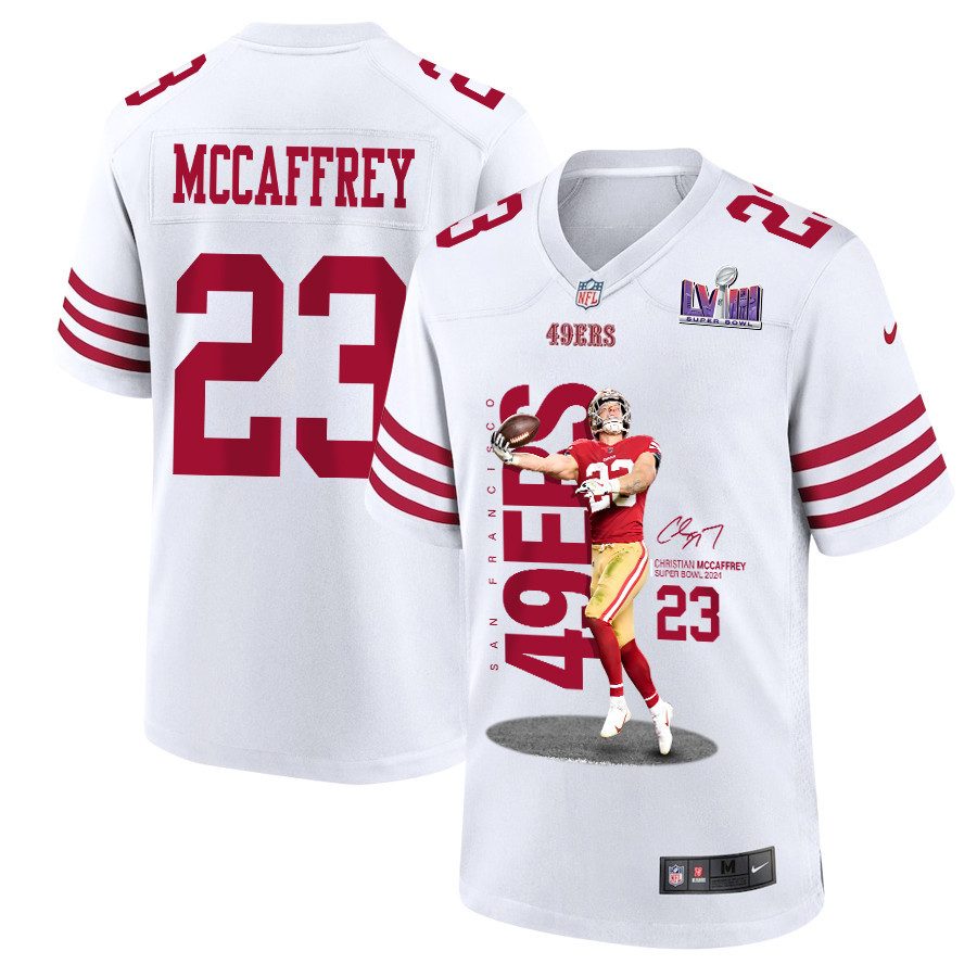 Christian McCaffrey 23 San Francisco 49ers Throwing Ball Signed Game Men Jersey - White - myjerseyhub