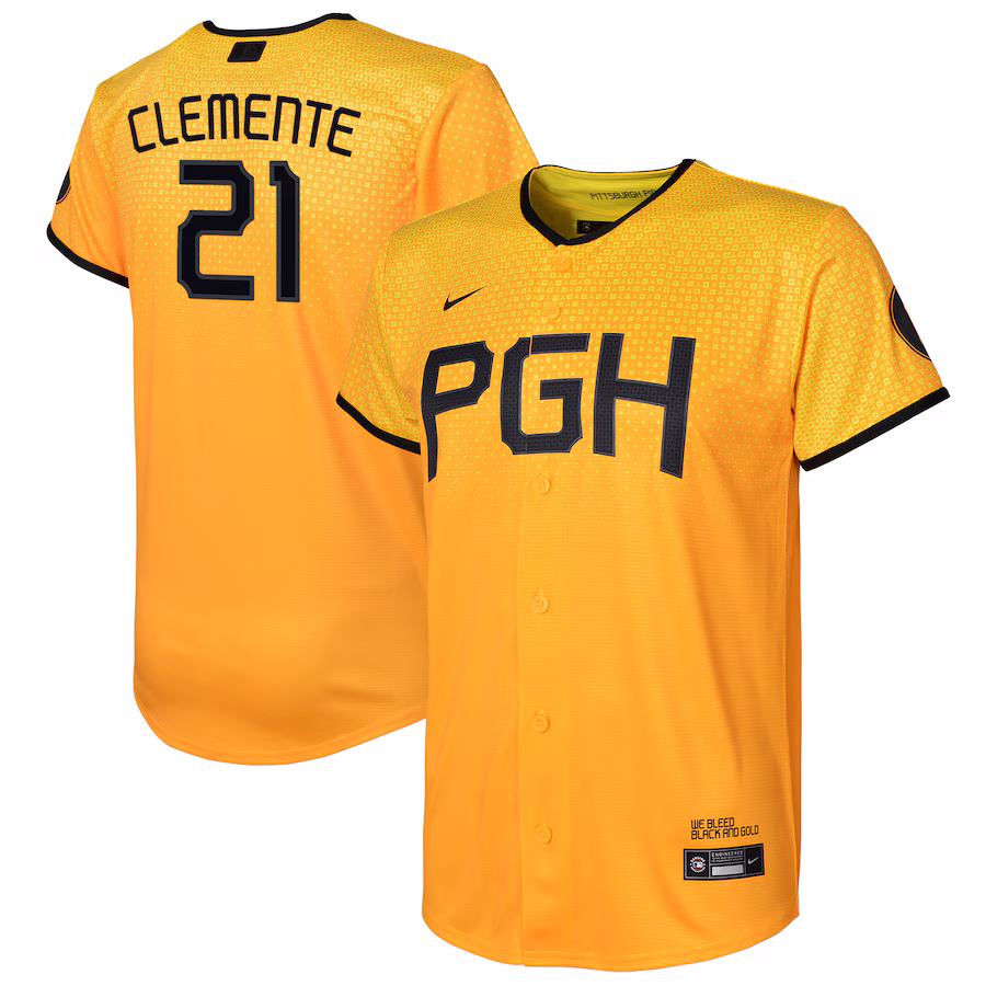 Youth Pittsburgh Pirates Roberto Clemente Nike Gold City Connect Replica Player Jersey - myjerseyhub
