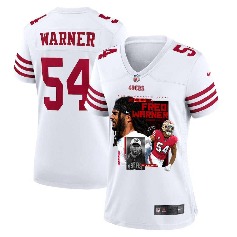 Fred Warner 54 San Francisco 49ers The Fredator Signed Women Game Jersey - White - myjerseyhub