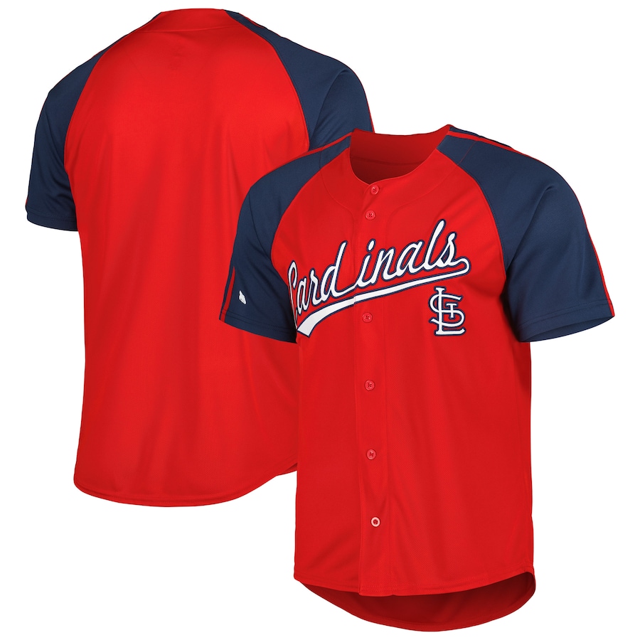 Men's St. Louis Cardinals Stitches Red Button-Down Raglan Fashion Jersey - myjerseyhub
