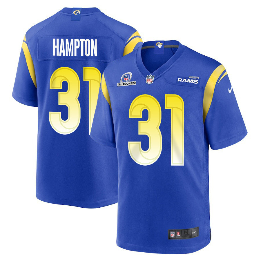 Nick Hampton 31 Los Angeles Rams 2023 Playoffs Patch Game Men Jersey - Royal - myjerseyhub