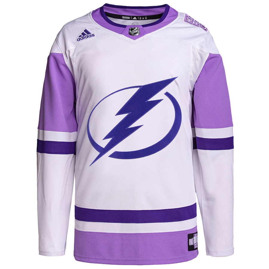 Youth Tampa Bay Lightning White/Purple Hockey Fights Cancer Primegreen Authentic Custom Jersey - myjerseyhub