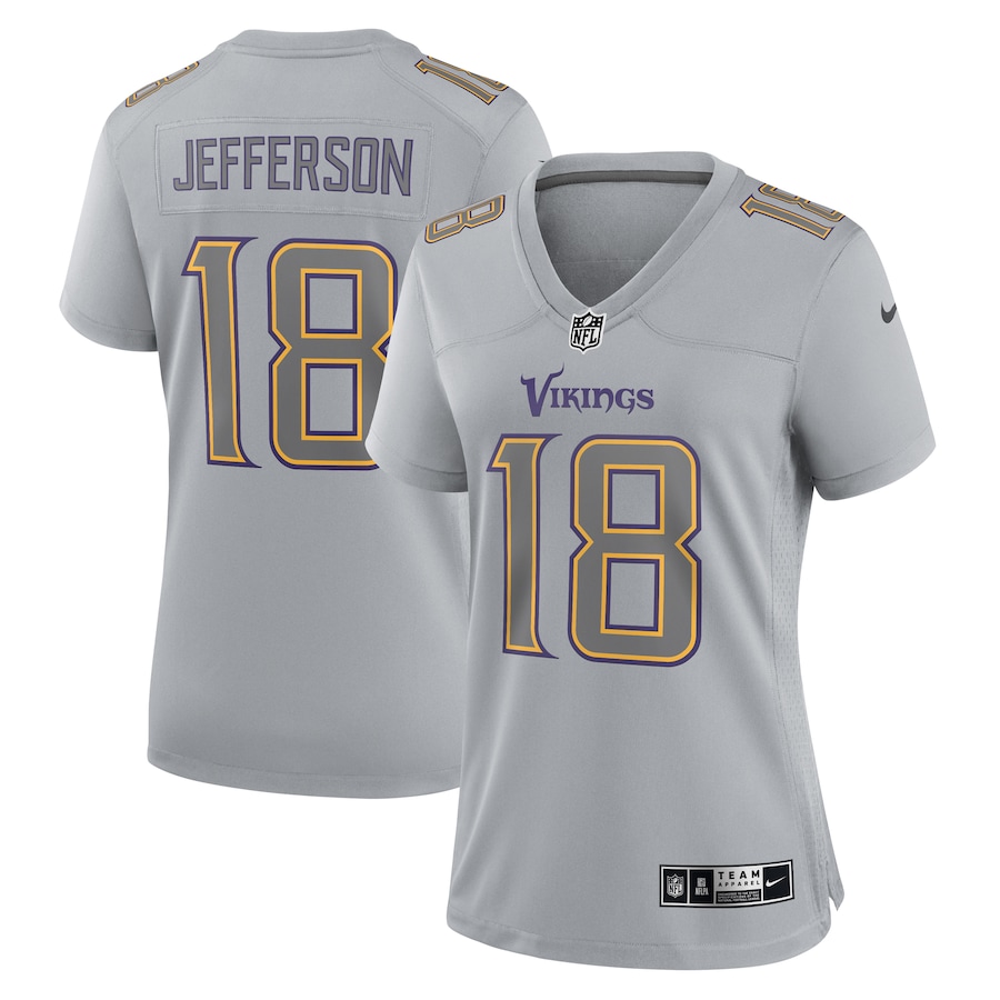 Womens Minnesota Vikings Justin Jefferson Gray Atmosphere Fashion Game Jersey - myjerseyhub