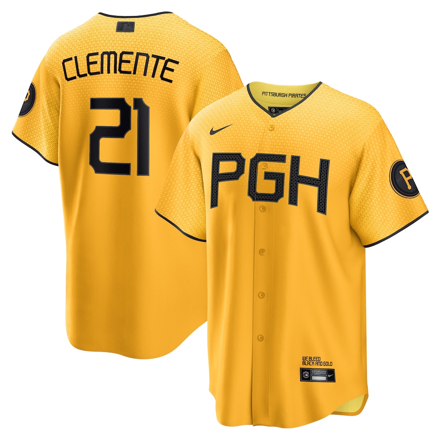 Men's Pittsburgh Pirates Roberto Clemente Gold City Connect Replica Player Jersey - myjerseyhub