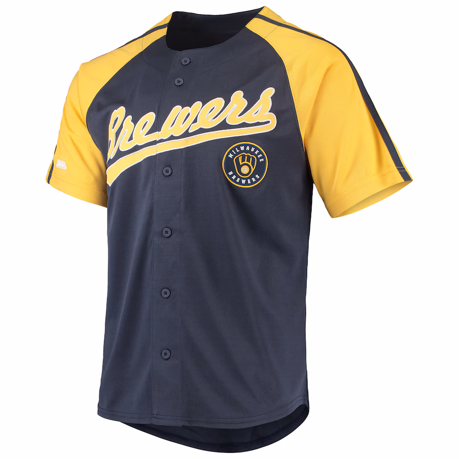 Women's Milwaukee Brewers Stitches Navy Button-Down Raglan Replica Jersey - myjerseyhub