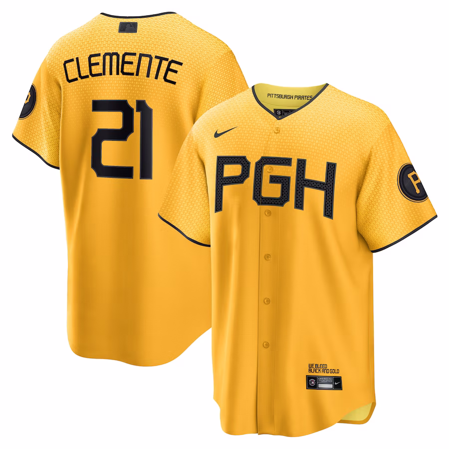 Men's Pittsburgh Pirates Roberto Clemente Nike Gold City Connect Replica Player Jersey - myjerseyhub