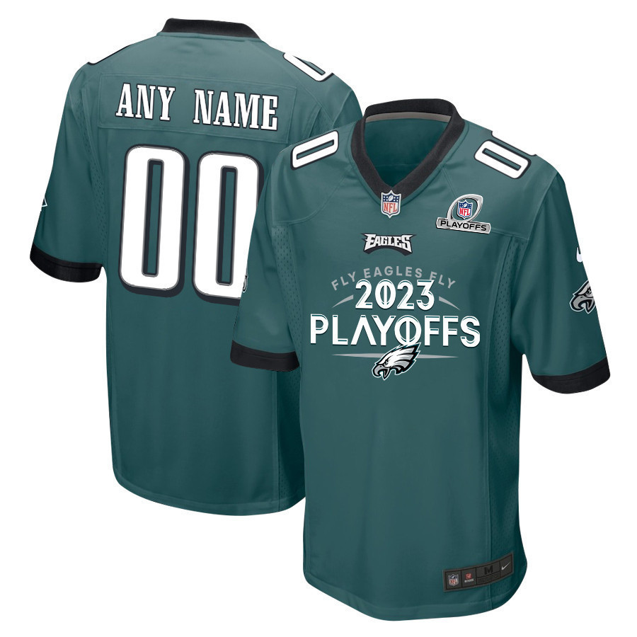 Philadelphia Eagles Fly Eagles Fly 2023 Playoffs Game Men Custom Jersey - Midnight Green - myjerseyhub