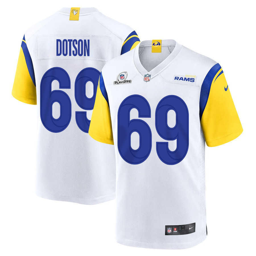 Kevin Dotson 69 Los Angeles Rams 2023 Playoffs Patch Game Men Jersey - White - myjerseyhub