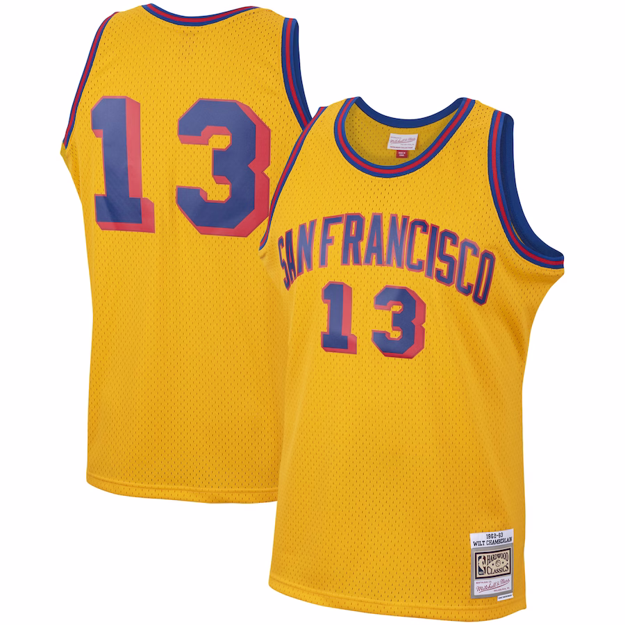 Men's San Francisco Warriors Wilt Chamberlain Mitchell & Ness Gold Hardwood Classics Swingman Jersey - myjerseyhub