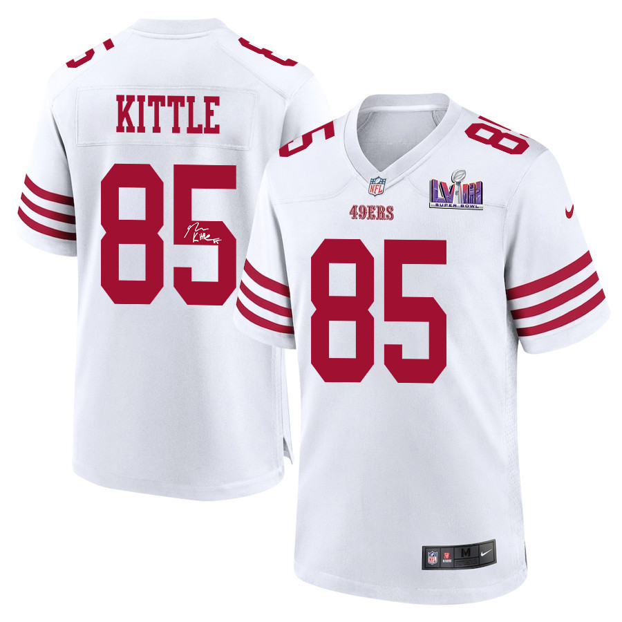 George Kittle 85 Signed San Francisco 49ers Super Bowl LVIII Game Men Jersey - White - myjerseyhub