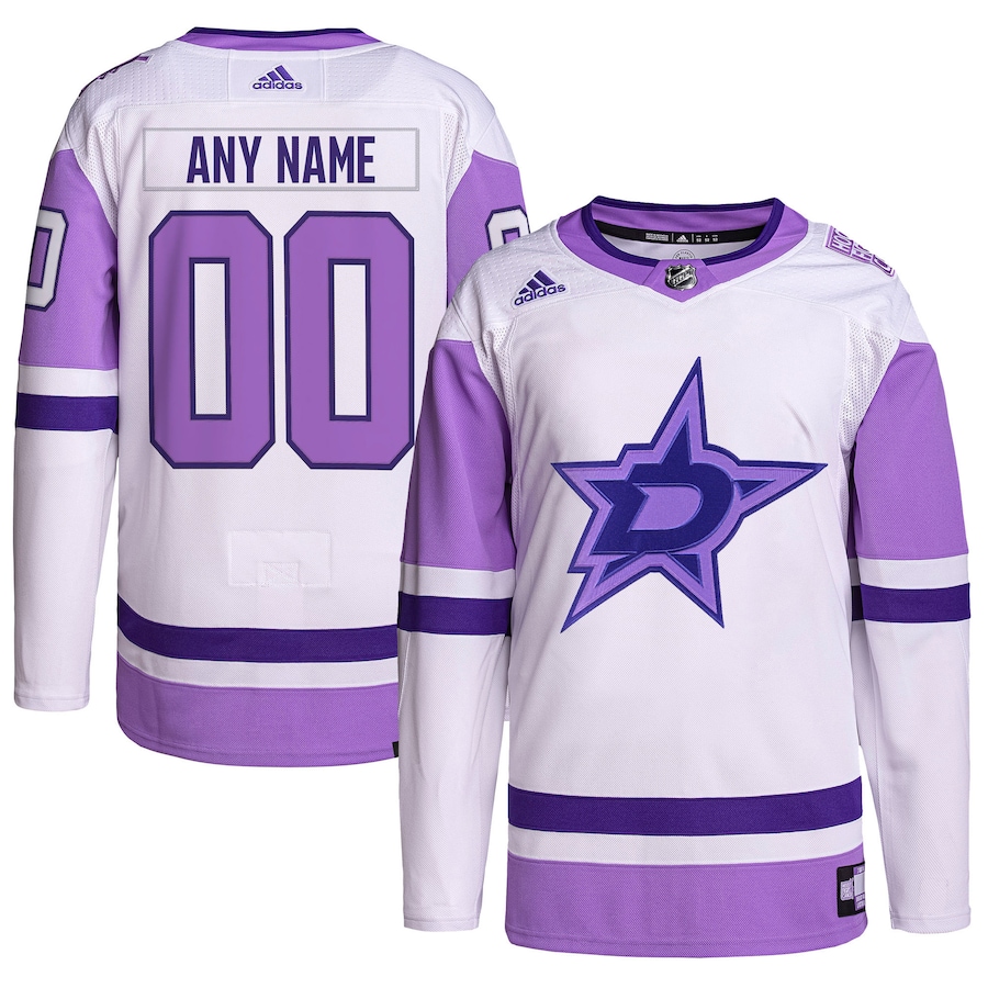 Youth Dallas Stars White/Purple Hockey Fights Cancer Primegreen Authentic Custom Jersey - myjerseyhub