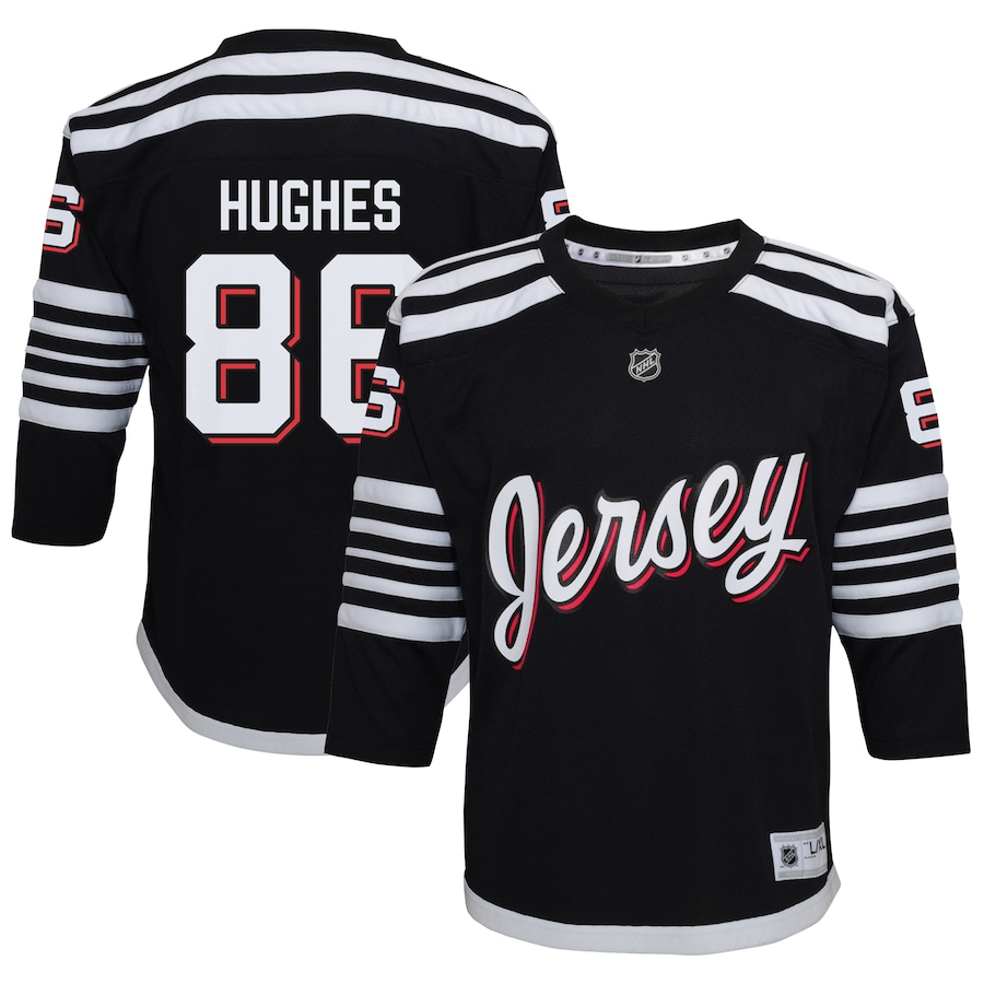 Women's New Jersey Devils Jack Hughes Black Alternate Replica Player Jersey - myjerseyhub