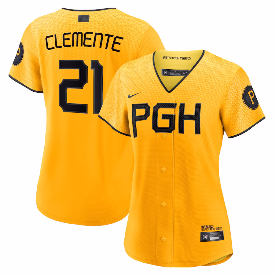 Women's Pittsburgh Pirates Roberto Clemente Nike Gold City Connect Replica Player Jersey - myjerseyhub