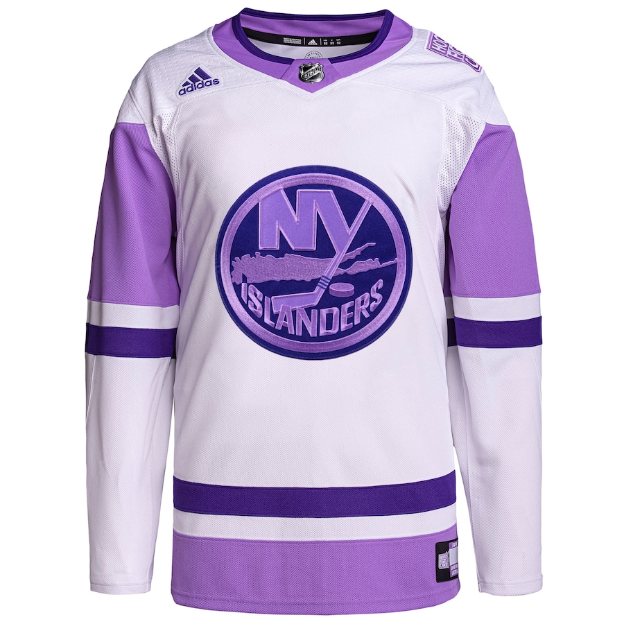 Men's New York Islanders White/Purple Hockey Fights Cancer Primegreen Authentic Blank Practice Jersey - myjerseyhub