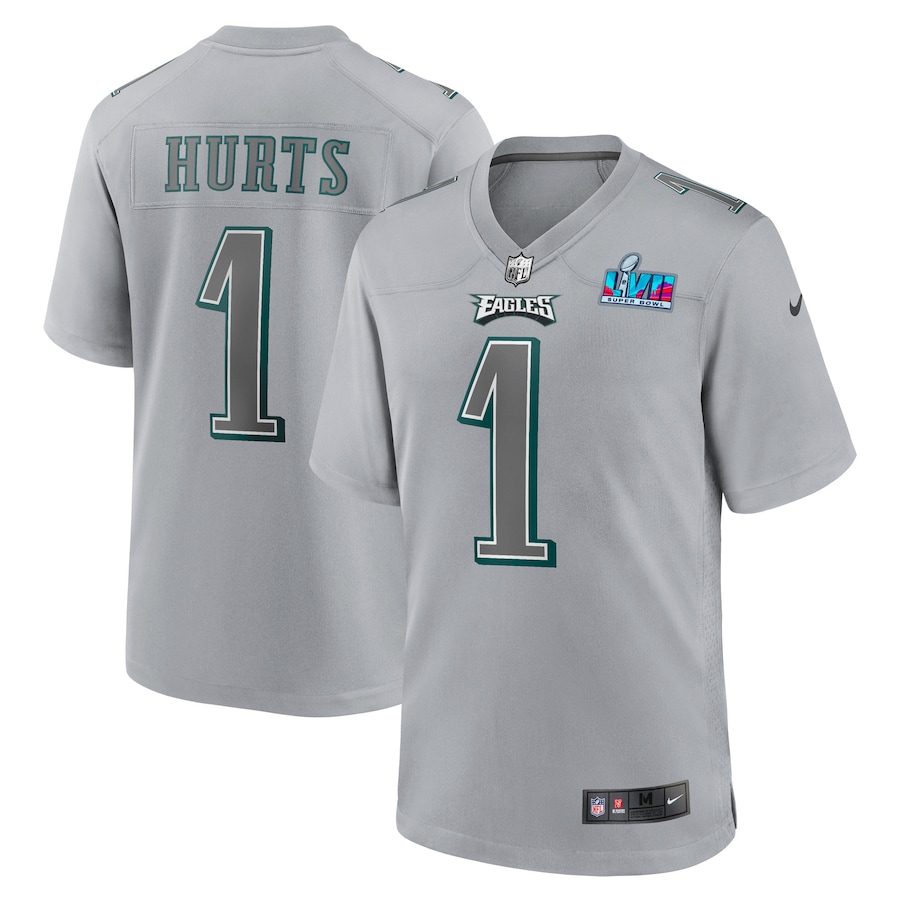 Youth Philadelphia Eagles Jalen Hurts Gray Super Bowl LVII Patch Atmosphere Fashion Game Jersey - myjerseyhub