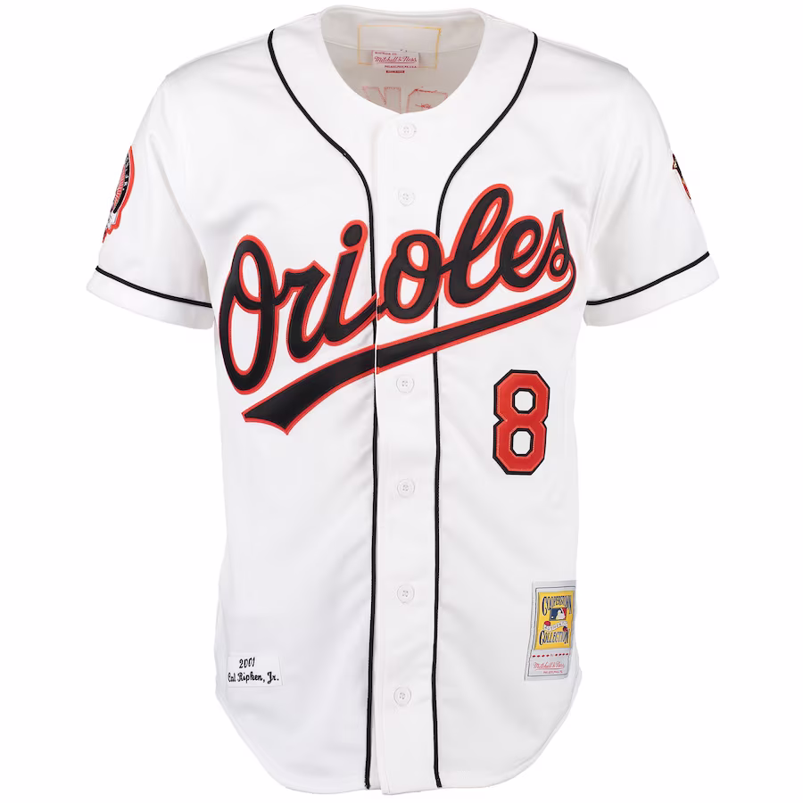 Men's Baltimore Orioles Cal Ripken Mitchell & Ness White Home Authentic Jersey - myjerseyhub