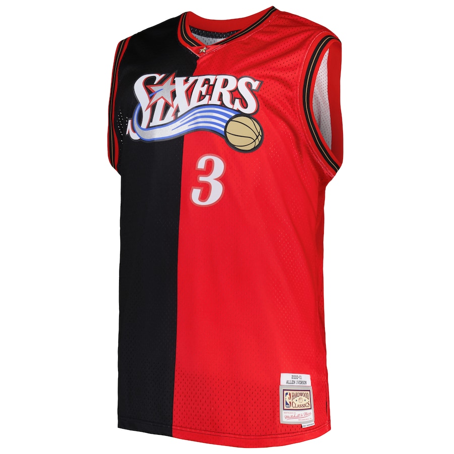 Men's Philadelphia 76ers Mitchell & Ness Black/Red Big & Tall Hardwood Classics 2000/01 Split Swingman Jersey - myjerseyhub