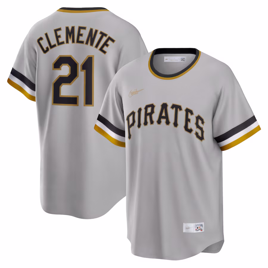 Youth Pittsburgh Pirates Roberto Clemente Nike Gray Road Cooperstown Collection Player Jersey - myjerseyhub