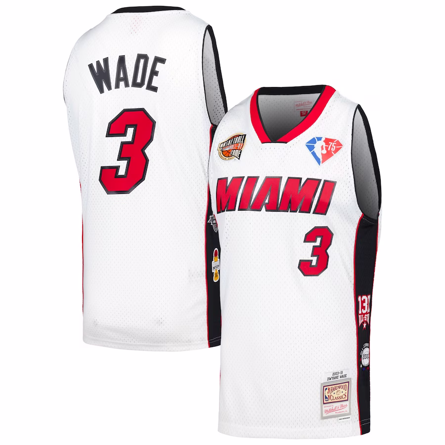Unisex Miami Heat Dwyane Wade Mitchell & Ness White Hall of Fame Class of 2023 Throwback Swingman Jersey - myjerseyhub