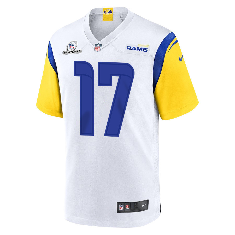 Puka Nacua 17 Los Angeles Rams 2023 Playoffs Patch Game Men Jersey - White - myjerseyhub