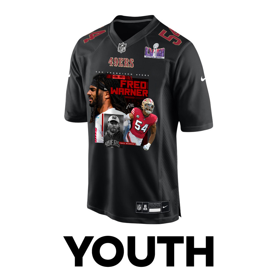 Fred Warner 54 San Francisco 49ers The Fredator Signed Fashion Game YOUTH Jersey - Carbon Black - myjerseyhub
