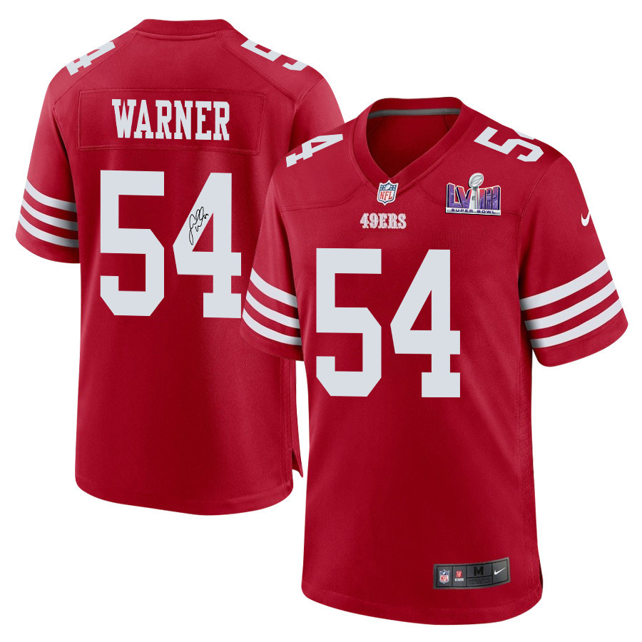 Fred Warner 54 Signed San Francisco 49ers Super Bowl LVIII Game Men Jersey - Scarlet - myjerseyhub